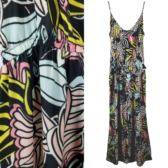 Ecucar Moreno Womens Jumpsuit Wide Leg Colorful Print Leg Slits Spaghetti Straps - Picture 1 of 15